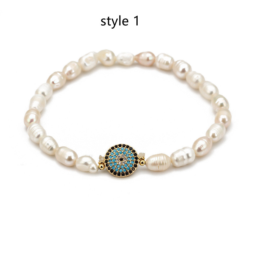 Freshwater Pearl Bracelet Devil's Eye Pave Zircon Bracelet AL265