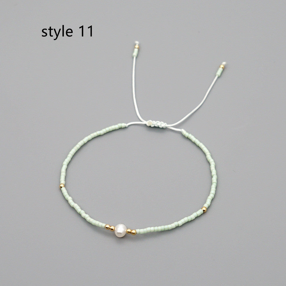 Skinny Bohemian Natural Fresh Water Pearl Miyuki Beads Bracelet, Adjustable, Handmade Boho Jewelry AL650