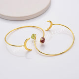 Gold Plated Raw Birthstone Star Moon Open Bracelet, Adjustable Gemstone Cuff, Fashion Jewelry AL727