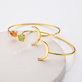 Gold Plated Raw Birthstone Star Moon Open Bracelet, Adjustable Gemstone Cuff, Fashion Jewelry AL727