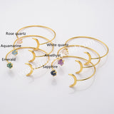 Gold Plated Raw Birthstone Star Moon Open Bracelet, Adjustable Gemstone Cuff, Fashion Jewelry AL727