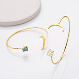 Gold Plated Raw Birthstone Star Moon Open Bracelet, Adjustable Gemstone Cuff, Fashion Jewelry AL727