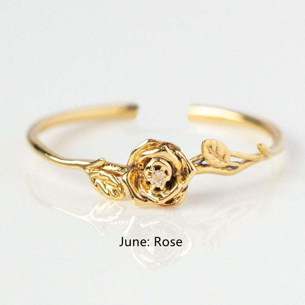 Thin Ring Birthstone Ring Zircon Ring Birth Flower Ring in Gold Plated, Fashion Simple Jewelry AL751