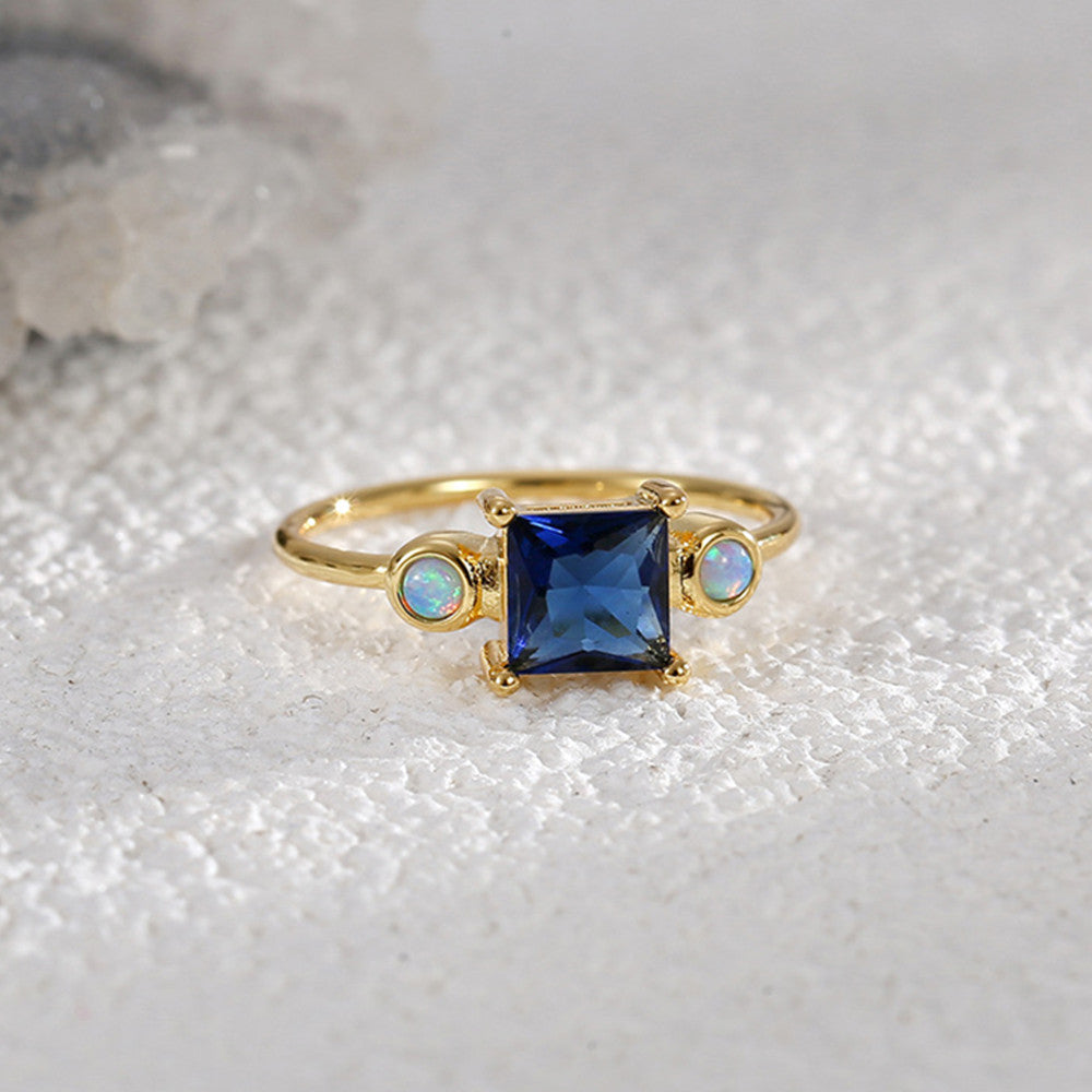 Gold Plated Brass Round Opal Square Zircon Ring, Fashion Jewelry AL753