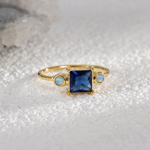 Gold Plated Brass Round Opal Square Zircon Ring, Fashion Jewelry AL753