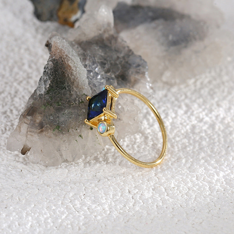 Gold Plated Brass Round Opal Square Zircon Ring, Fashion Jewelry AL753