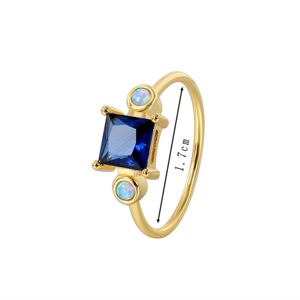 Gold Plated Brass Round Opal Square Zircon Ring, Fashion Jewelry AL753