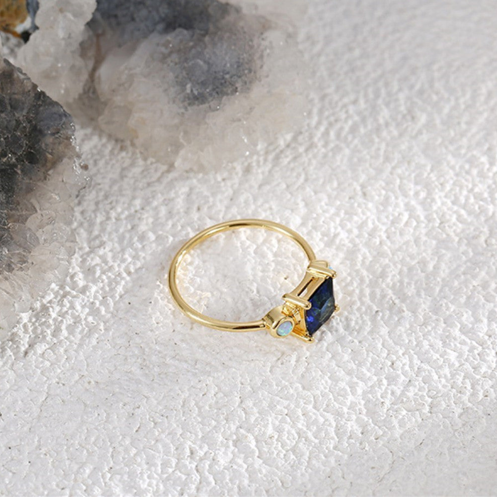 Gold Plated Brass Round Opal Square Zircon Ring, Fashion Jewelry AL753