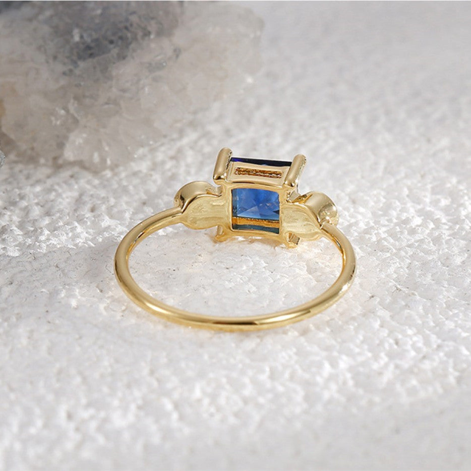Gold Plated Brass Round Opal Square Zircon Ring, Fashion Jewelry AL753