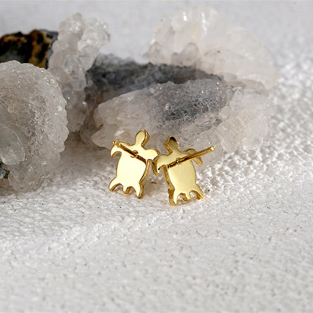 Gold Plated Brass Turtle White Opal Stud Earrings AL754