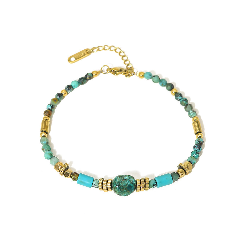 Bohemian Titanium Steel Natural Turquoise, African Turquoise Beads Bracelet, Handmade Boho Jewelry AL758