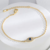 Gold Plated Brass Bule Zirconia Evil Eye Bracelet CZ Micro Pave Boho Jewerly AL776