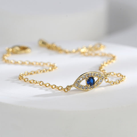 Gold Plated Brass Bule Zirconia Evil Eye Bracelet CZ Micro Pave Boho Jewerly AL776