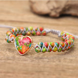 Rainbow Imperial Stone Heart Beaded Bracelet, Wire Wrap Double Layers, Handmade Boho Jewelry AL789