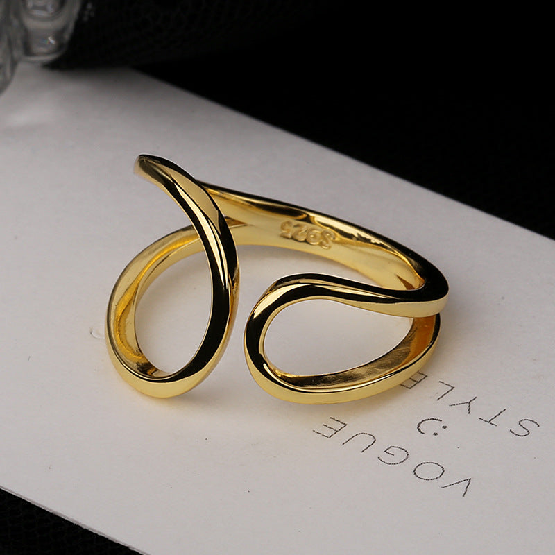 S925 Sterling Silver Smooth Gold Line Twisted Knot Ring, Fashion Jewelry AL792