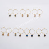 Gold Plated Bezel Titanium Druzy Geode Hoop Earrings, Boho Jewelry AL798