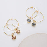 Gold Plated Bezel Titanium Druzy Geode Hoop Earrings, Boho Jewelry AL798
