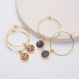 Gold Plated Bezel Titanium Druzy Geode Hoop Earrings, Boho Jewelry AL798