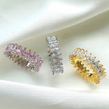 925 Sterling Silver Full White & Pink Zircon Heart Rings For Women AL805