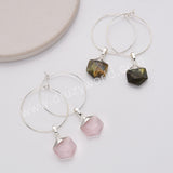 Hexagon Moonstone Gemstone Faceted Hoop Dangle Earrings Silver Plated Jewelry AL809
