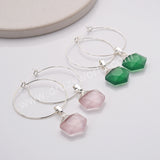 Hexagon Moonstone Gemstone Faceted Hoop Dangle Earrings Silver Plated Jewelry AL809