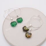Hexagon Moonstone Gemstone Faceted Hoop Dangle Earrings Silver Plated Jewelry AL809