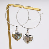 Heart Aquamarine Gemstone Faceted Hoop Dangle Earrings Silver Plated Jewelry AL810
