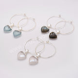 Heart Aquamarine Gemstone Faceted Hoop Dangle Earrings Silver Plated Jewelry AL810