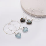 Heart Aquamarine Gemstone Faceted Hoop Dangle Earrings Silver Plated Jewelry AL810
