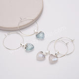 Heart Aquamarine Gemstone Faceted Hoop Dangle Earrings Silver Plated Jewelry AL810