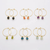 Gold Claw Raw Rainbow Gemstone 30mm Hoop Earrings, Birthstone Dangle Earrings For Women AL822