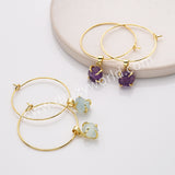 Gold Claw Raw Rainbow Gemstone 30mm Hoop Earrings, Birthstone Dangle Earrings For Women AL822