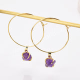Gold Claw Raw Rainbow Gemstone 30mm Hoop Earrings, Birthstone Dangle Earrings For Women AL822