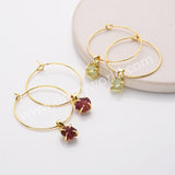 Gold Claw Raw Rainbow Gemstone 30mm Hoop Earrings, Birthstone Dangle Earrings For Women AL822
