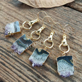 Gold Plated Hand Raw Amethyst Agate Druzy Slice Dangle Earrings AL838