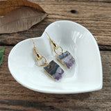 Gold Plated Hand Raw Amethyst Agate Druzy Slice Dangle Earrings AL838