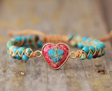 Rainbow Imperial Stone Labradorite Rhodonite Heart Beaded Bracelet, Wire Wrap Double Layers, Handmade Boho Jewelry AL840