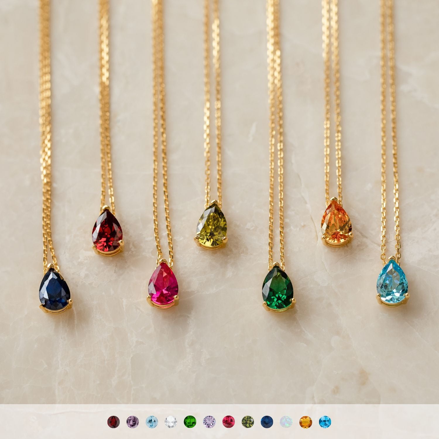 16" Small Teardrop Necklace Birthstone Necklace, Zircon Necklace, Stainless Steel in 18K Gold Plated, Fashion Simple Jewelry AL841