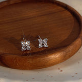 925 Sterling Silver Four Leaf Clover Stud Earrings Zircon Post Earrings, Lucky Lady Fashion Jewelry AL850