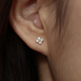 925 Sterling Silver Four Leaf Clover Stud Earrings Zircon Post Earrings, Lucky Lady Fashion Jewelry AL850