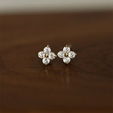925 Sterling Silver Four Leaf Clover Stud Earrings Zircon Post Earrings, Lucky Lady Fashion Jewelry AL850