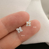 925 Sterling Silver Four Leaf Clover Stud Earrings Zircon Post Earrings, Lucky Lady Fashion Jewelry AL850