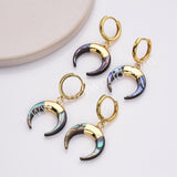 Gold Plated Natural Abalone Shell Crescent Moon Hoop Earrings, Boho Beach Shell Horn Earrings AL877