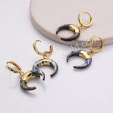 Gold Plated Natural Abalone Shell Crescent Moon Hoop Earrings, Boho Beach Shell Horn Earrings AL877