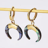 Gold Plated Natural Abalone Shell Crescent Moon Hoop Earrings, Boho Beach Shell Horn Earrings AL877