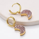 Crescent Moon Gold Plated Agate Druzy Geode Jewelry Natural Color Drusy Druzy Hoop Earrings AL878