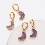 Crescent Moon Gold Plated Agate Druzy Geode Jewelry Natural Color Drusy Druzy Hoop Earrings AL878
