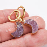 Crescent Moon Gold Plated Agate Druzy Geode Jewelry Natural Color Drusy Druzy Hoop Earrings AL878