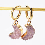 Crescent Moon Gold Plated Agate Druzy Geode Jewelry Natural Color Drusy Druzy Hoop Earrings AL878
