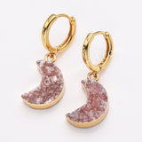 Crescent Moon Gold Plated Agate Druzy Geode Jewelry Natural Color Drusy Druzy Hoop Earrings AL878